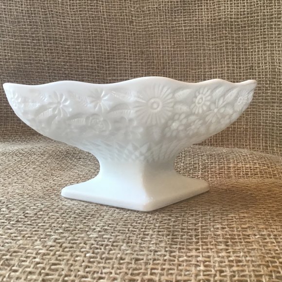 Vintage Milk Glass Floral Pedestal Bowl - Diamond Shape - Picture 1 of 6